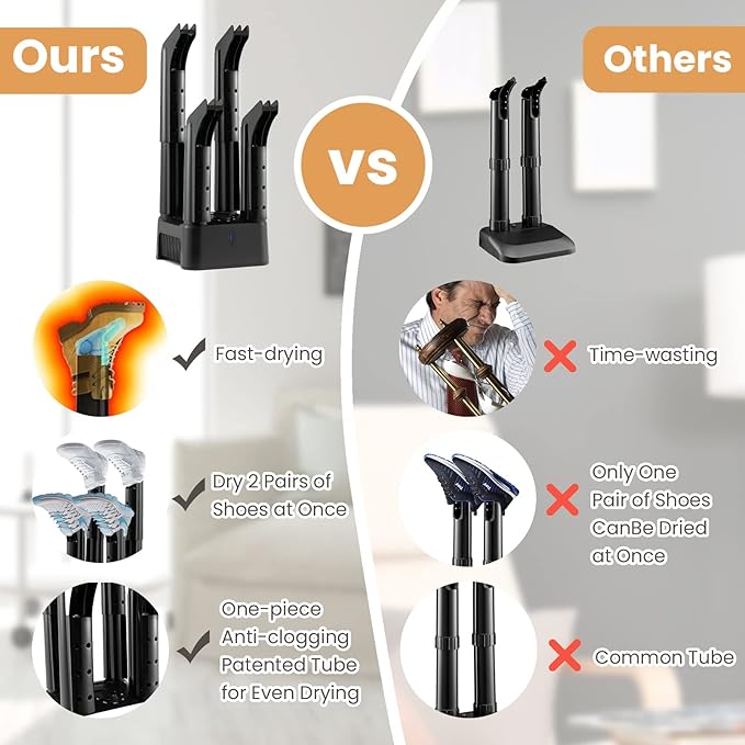 COSTWAY Shoe Dryer, 180 Mins Timer, CETL Standard Noiseless Boot Warmer with Heat Blower for Snow Boot Sneaker Glove Hats, with Detachable Pipes - Image 4