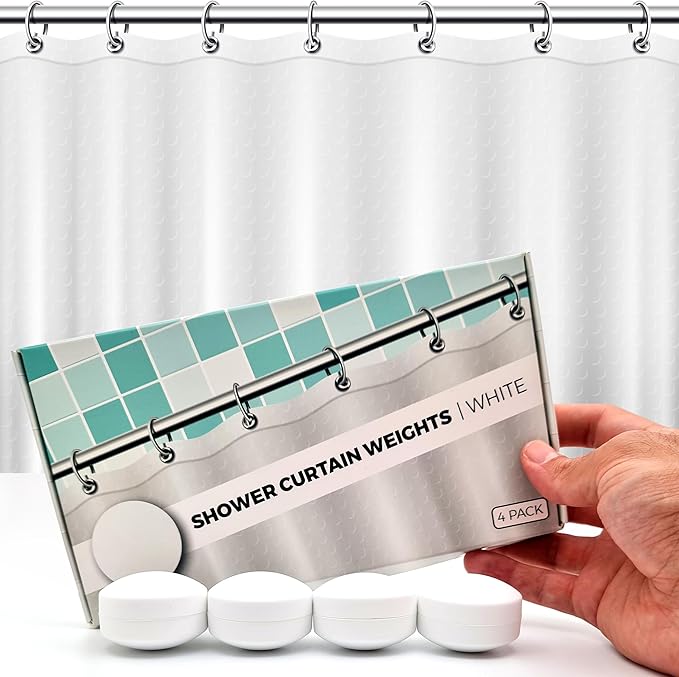 Powerful Anti-Billowing Magnetic Shower Curtain Weights for Splash-Free Bath Experience - 360° Silicone Wrapped - Will Never Rust - Heavy Magnets Prevent Curtain Liners from Blowing | 4 Pairs | White by HMmagnets