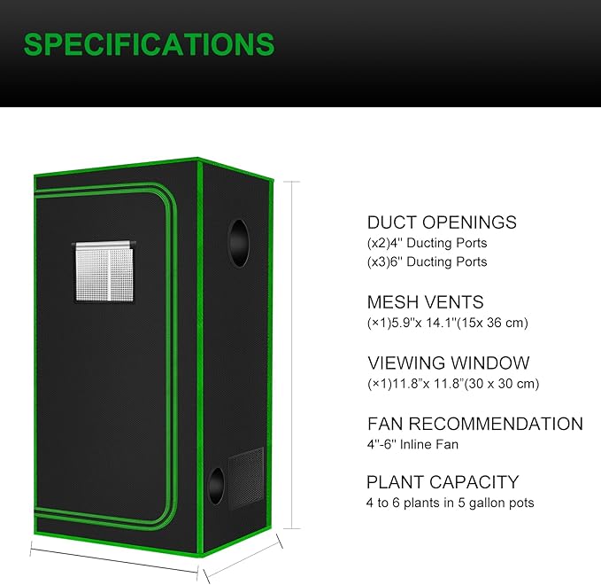 MELONFARM 2x2 Grow Tent, 24"x24"x72'' High Reflective 600D Diamond Mylar Canvas with Observation Window and Floor Tray for Hydroponic Indoor Plant Growing - Image 6