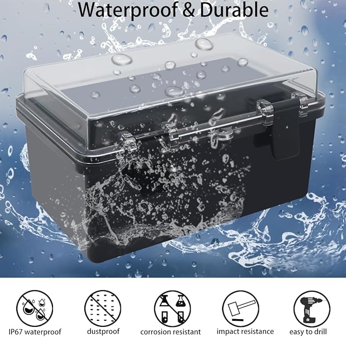 Junction Box, Hinged Black Clear Cover IP67 Waterproof ABS Project Box with Mounting Plate Electrical Box Enclosure with Wall Bracket 8.3 x 5.1 x 4.3inch(210x130x110mm) - Image 2