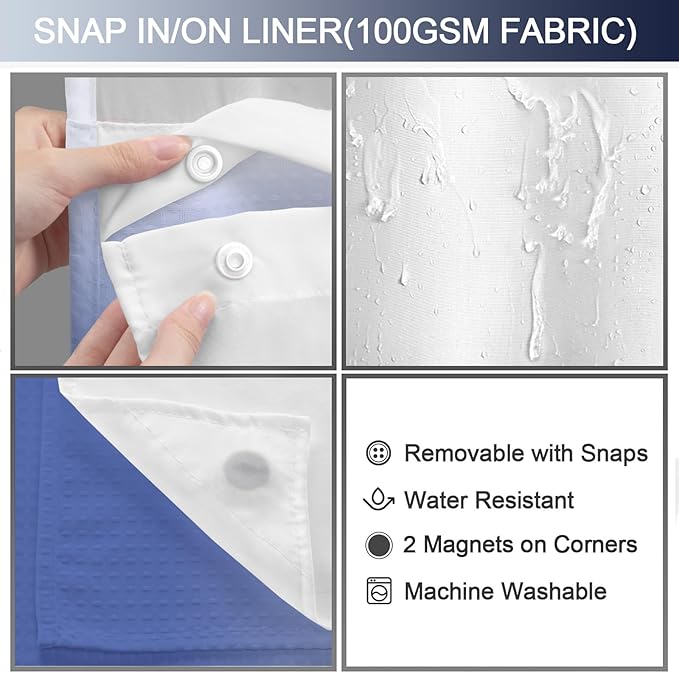 No Hook Shower Curtain and Liner Set,Ombre Light Blue Hotel Waffle Shower Curtain with Liner 75" L x 72" W - Image 3