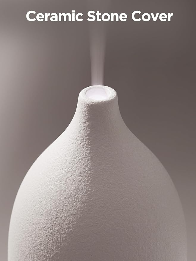 InnoGear Oil Diffuser, 150ML Ceramic Diffuser for Essential Oils Handcrafted Aromatherapy Diffuser Ultrasonic Cool Mist Humidifier with 2 Mist Modes Waterless Auto Off for Room Office, White Base - Image 3
