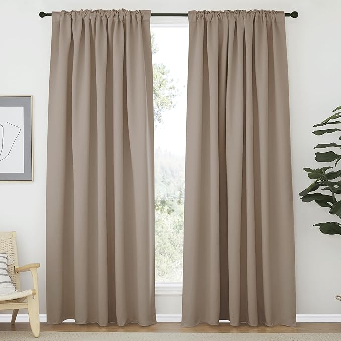 NICETOWN Blackout Curtain Panels Window Draperies - (Taupe Color) 62x84 inch, 2 Pieces, Insulating Room Darkening Blackout Drapes for Doorway Shower Bathroom Laundry Room Bifold Door - Image 2