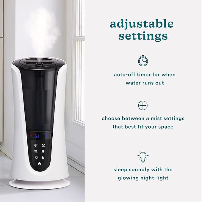 Homedics Ultrasonic Humidifier – Large Deluxe Air Humidifiers for Bedroom, Plants, Office – Cool and Warm Mist Humidifiers, Essential Oil Pads and Built-In Timer, 5 Mist Settings, White and Black - Image 4