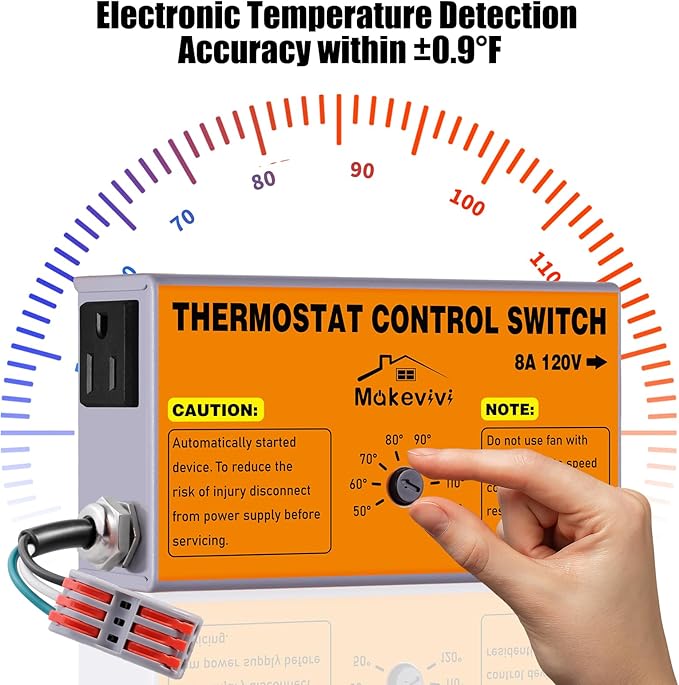 Attic Fan Thermostat-Control: with Socket and Wire Connector, Can Be Connected to Two Fans, Replacement Thermostat with Overload Protector, Temperature Controlled Exhaust Fan for Workshop, Greenhouse - Image 3
