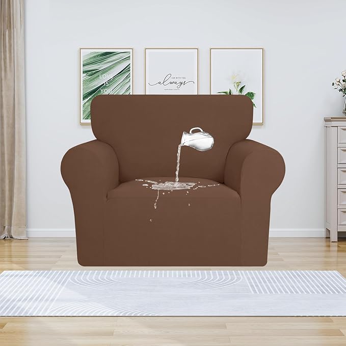 PureFit 100% Dual Waterproof Couch Cover Slipcovers for Couches and Sofas - Stretch Non Slip Fleece Sofa Covers Washable, Leakproof Furniture Protector for Kids, Pets, Dog (Chair, Brown) - Image 2