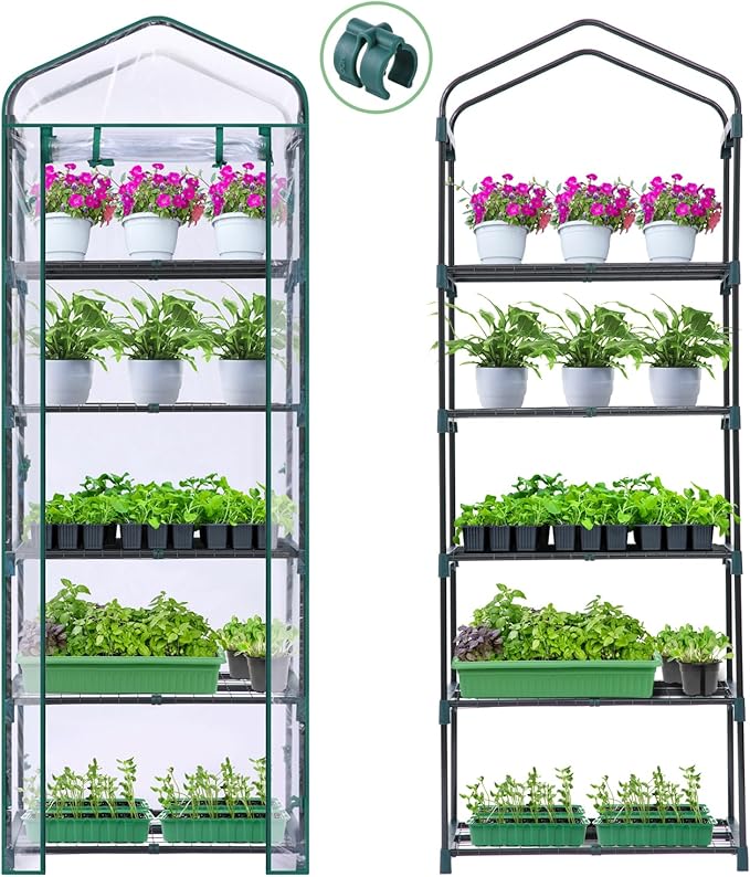 Mini Greenhouse for Outdoors Indoor: Ohuhu Small Plants Green House with 5 Tier Shelves, Portable Plastic Greenhouses with Heavy Duty Transparent PVC Cover for Garden Patio Backyard Porch Balcony - Image 7