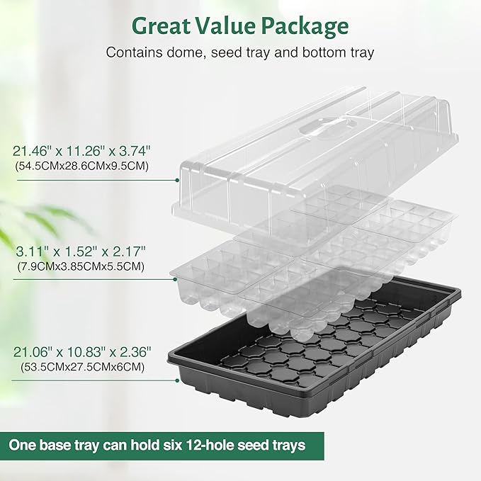MIXC 5 Pack 1020 Seed Starter Trays with 3.6" Humidity Dome Plant Growing Tray Germination Seed Starting kit, Mini Greenhouse with Handle for Cloning Plant - Image 3