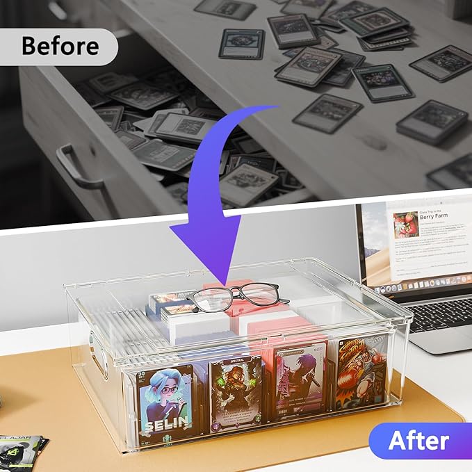 Trading Card Storage Box – Clear Large Card Organizer Holds 6400 Cards with Dividers and Foam Blocks – Display Case for TCG, MTG & Sports Cards(2-Pack) - Image 7