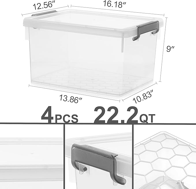 Citylife 22.2 Qt. Plastic Storage Bins with Lids Large Stackable Storage Containers for Organizing Clear Durable Storage Box, 4 Pack - Image 6