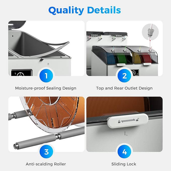 Creality Filament Dryer 4 Spools, Space Pi X4L Filament Storage Box, Dual Heating Chambers Dual 200W PTC Heats, Fast Drying & Moisture-Free Storage, for PLA, PETG, TPU, ABS 1.75/2.85mm - Image 8