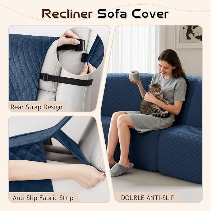 Arfntevss Waterproof Recliner Sectional Couch Covers for Reclining Sectional L Shape Sofa Cover Non Slip Washable Recliner L Shaped Slipcover Dog Additional Seat Protector (1 Seat Cover, Dark Blue) - Image 4