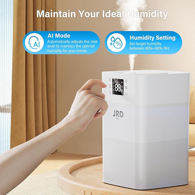 JRD Humidifiers 4L for Bedroom, Cool Mist Humidifier for Large Room, 40H Runtime, Night Light, 360° Nozzlefor Home, Office, Baby Nursery, Plants - Image 2
