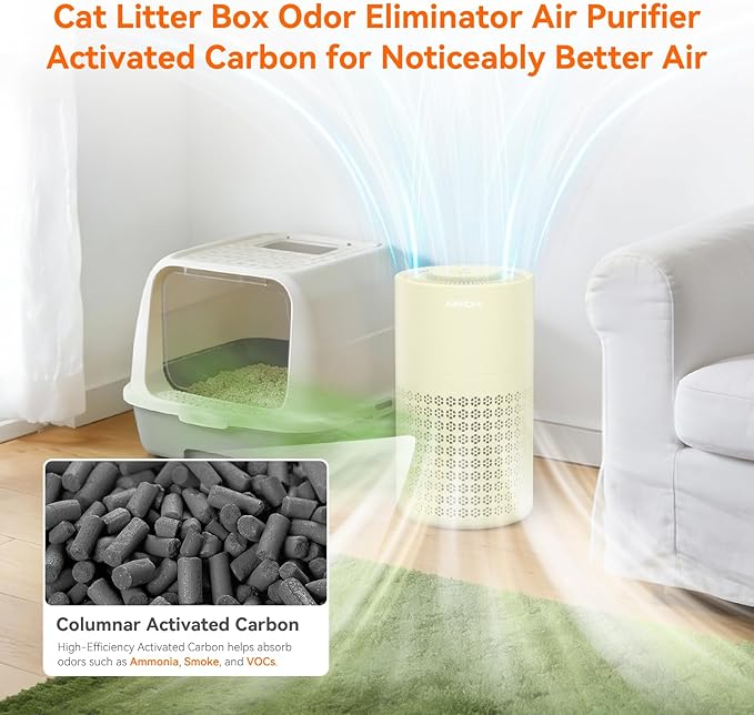 AIRROMI Air Purifier for Bedroom with HEPA Fet Filters, Pet Air Purifiers for Home Cat Pee Smell, Covers Up to 990Ft², Quiet 360° intake Air Cleaner for Allergies Dust Smoke Odor A2001 Yellow - Image 4