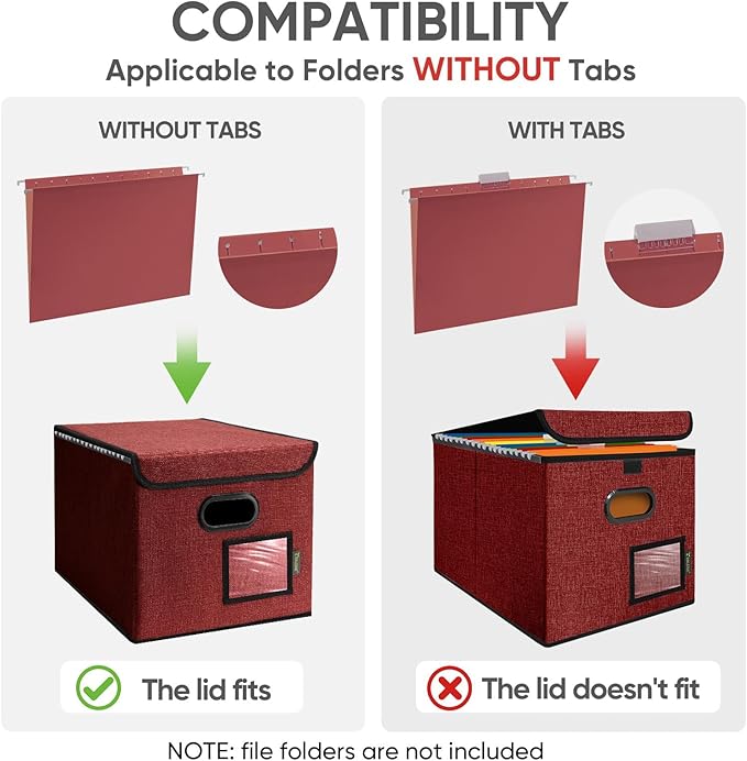 BALEINE Modern Red File Storage Box with Lid, Collapsible File Folder Organizer, 2 Pack, 15x12.5x10.5 inches - Image 5