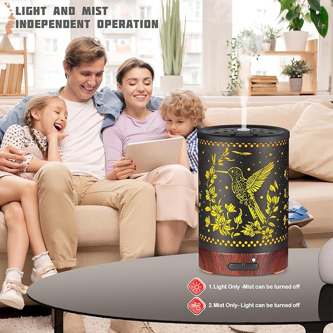 Metal Essential Oils Diffuser 150ML Aromatherapy Diffuser Cool Mist Humidifier with 7 Colors Lights Waterless Auto Off Air Diffusers as Gifts for Moms Women Girls (E-Hummingbird) - Image 4
