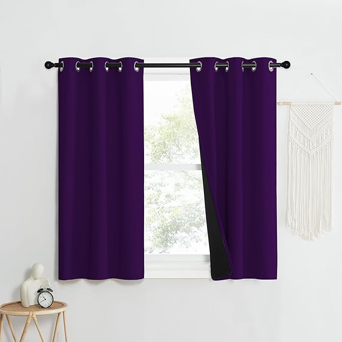 NICETOWN 100% Blackout Curtains with Black Liner Backing, Thermal Insulated Curtains for Living Room, Noise Reducing Drapes, Royal Purple, 37" Wide x 40" Long Per Panel, Set of 2 Panels by NICETOWN