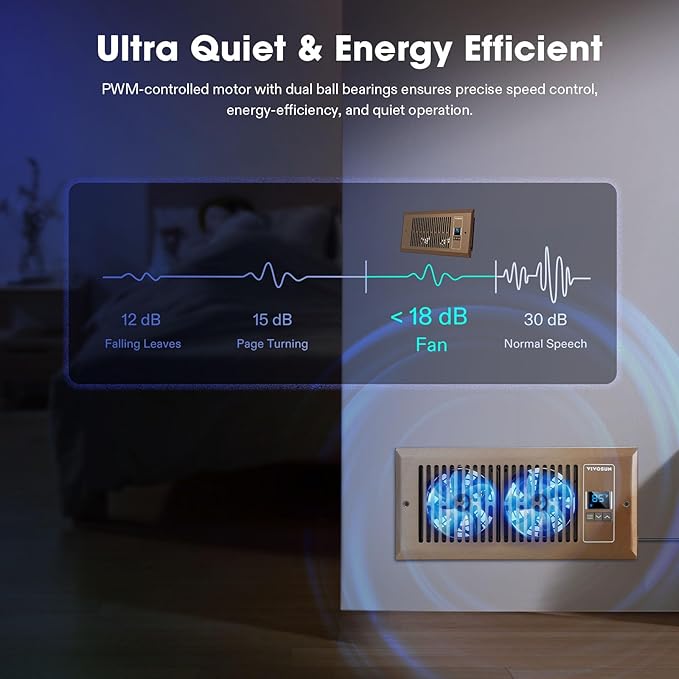VIVOSUN Quiet Register Booster Fan 4”×10”, Smart Register Vent with Intelligent Thermostat Control, Cooling Heating AC Vent Booster Fan, Brown - Image 3