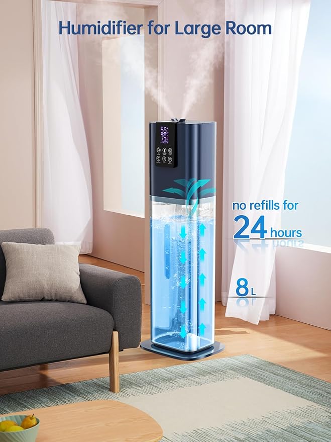 8L Smart Humidifiers for Bedroom Large Room, 2.1Gal Cool Mist Top Fill Diffuser Ambient Light, App & Remote Control, 3 Mist Modes, Quiet Humidifier for Home Office Plant (Blue) - Image 3