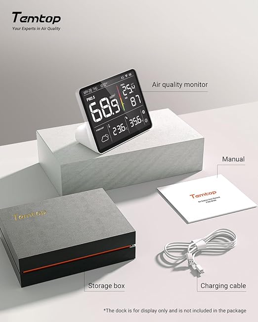 Temtop Air Quality Monitor Indoor PM2.5 CO2 Detector, 8-in-1 Smart Air Quality Weather Station with PM2.5 PM10 CO2 Temperature Humidity Sensor Weather Forecast for Home - Image 8