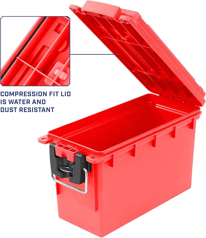 Sheffield 12636 Ammo Storage Box, Stackable .30 Cal Field Boxes, Water and Dust Resistant, Lockable Storage Box with Handle, Secures Hunting Gear, Supplies, and Bullets, Made in USA, Red, 1-Pack - Image 4