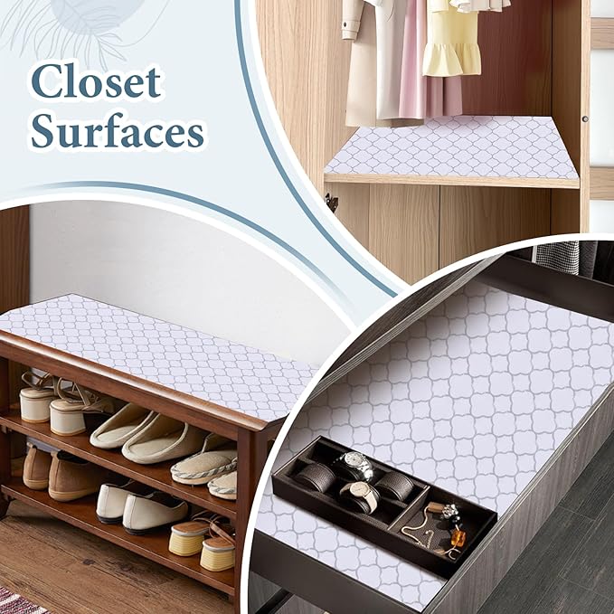 Shelf Drawer Liners for Kitchen Cabinets Non Adhesive Drawer Liner Thickened Refrigerator Liner Silver Quatrefoil Strong Non-Slip Paper for Tool Box with Knife and Tape Measure,11.8 x 236.2 Inches - Image 6