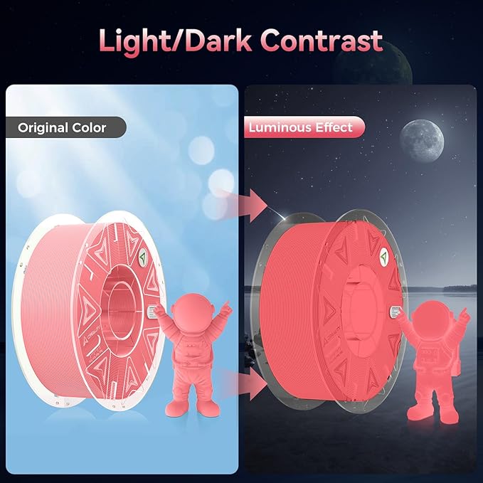 Creality 3D Luminous PLA Printer Filament, Halloween Decor, Glow in The Dark Filament, Best with UV Lamps, 1.75mm, Fit Most FDM 3D Printers, 1kg Spool(2.2lbs), Pink - Image 6