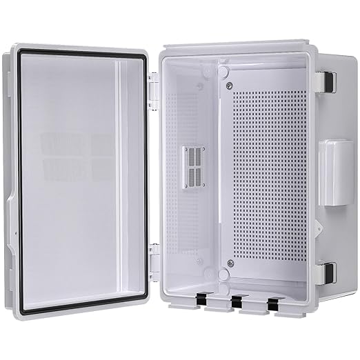 Electrical Junction Box, Ventilated Design, Cable Grommets, Indoor/Outdoor Use with Mounting Panel & Hinged Cover. Waterproof IP 65. (Grey Cover, 11.8"x7.9"x5.1") by ANIMACYN