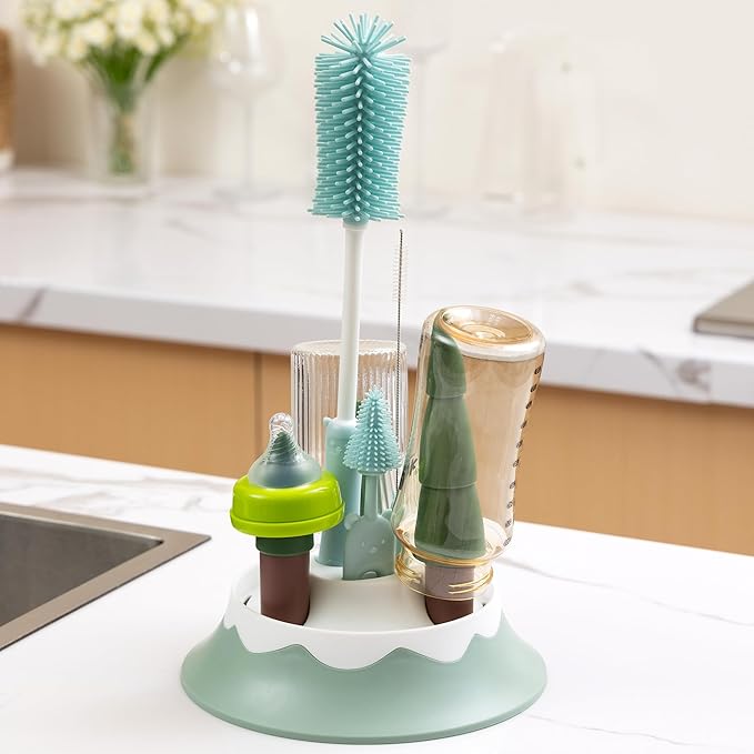 Chemimoso Baby Bottle Drying Rack and Cleaning Set, with Straight Silicone Baby Bottle Brush, Pacifier Brush, Straw Brush, Cup Lid Cleaning Brush, 2025 Xmas Holiday Surprise Gift for Newmom, Z Blue - Image 2