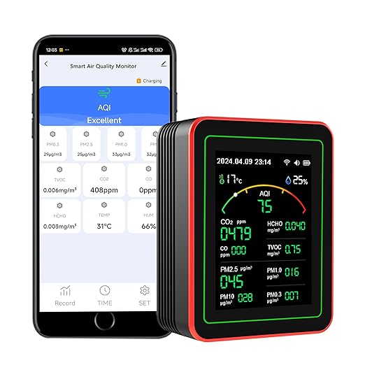 Smart Air Quality Monitor Indoor: WiFi Air Quality Tester, 15-in-1 Air Quality Meter with PM, CO2, TVOC, HCHO, AQI, Temperature and Humidity Sensor, App Remote Control, for Office Home by GaoducashforSmartLife