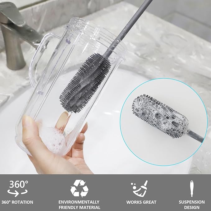 15.7" Silicone Bottle Brush, ddLUCK Water Bottle Cleaner Brush for Stanley, Hydroflasks, Glass, Thermos Sports Bottle, Vase and Glassware, Bottle Brush Cleaner for Small Narrow Neck Containers (Gray) - Image 4