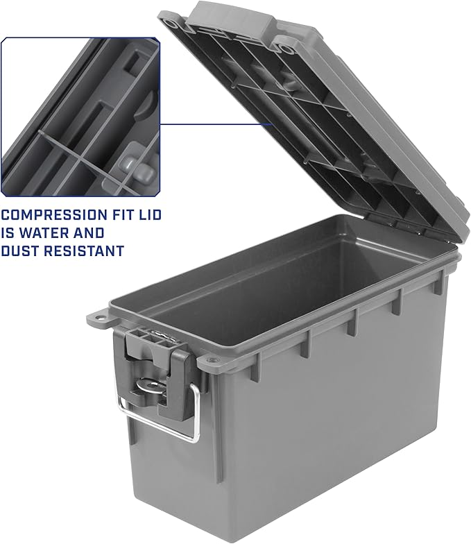 Sheffield 12792 2-Pack Ammo Storage Box, Stackable .30 Cal Field Boxes, Water and Dust Resistant, Lockable Storage Box with Handle, Secures Hunting Gear, Supplies, and Bullets, Made in USA, Gray - Image 4