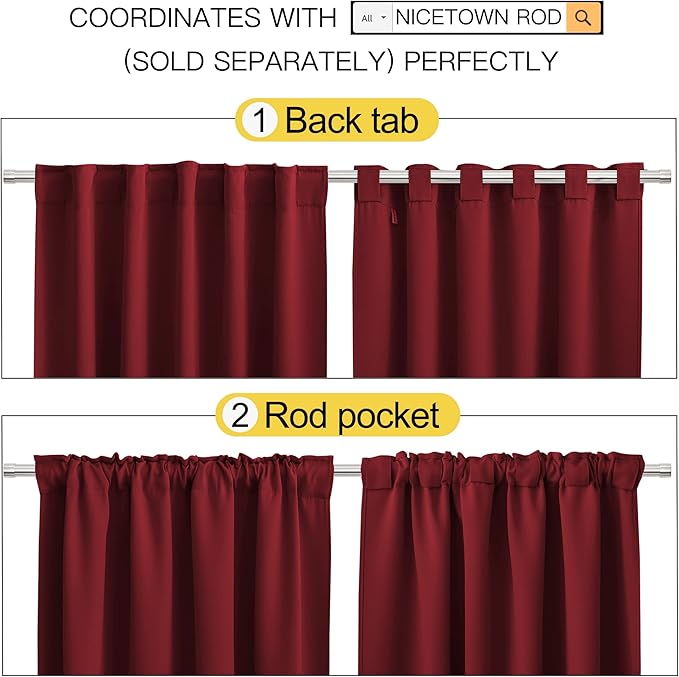 NICETOWN Christmas Burgundy Bedroom Blackout Draperies Panels - (Red Color) 52 inches x 54 inches, 2 Panels Set, Thermal Insulated Blackout Curtains/Drapes for Present - Image 4