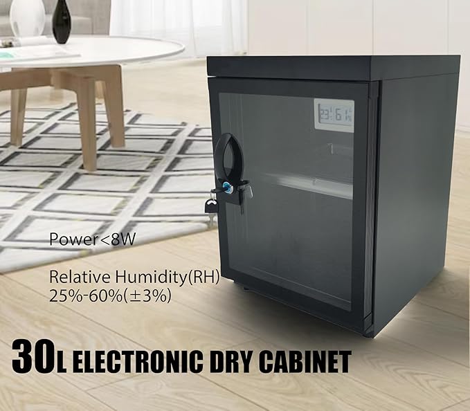 Electronic Dry Cabinet 30L, Camera Dry Cabinet 2 Tiers, Dehumidify Moisture Proof Lab Dry Box, 25%-60% RH Lens Camera Storage Cabinet Adjustment Knob - Image 2