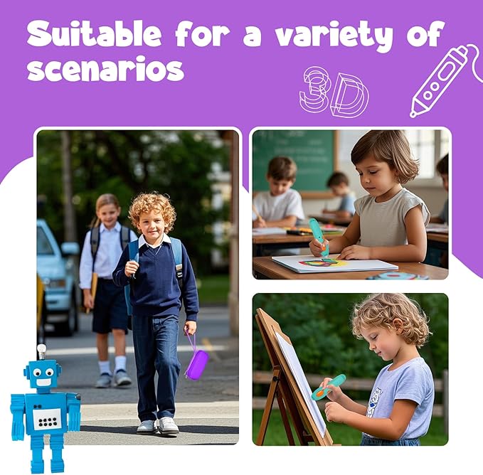 Case Compatible with 3Doodler Start+ Essentials for 3D Pen Set for Kids, Carrying Holder Fit for Printing Pens,Storage Organizer for Printing Filament Refill,Micro-USB Charger (3D-01-Purple) - Image 7