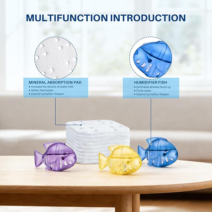 Humidifier Filter Replacement for LEVOIT, Mineral Absorption Pad Compatible with LV600S, LV600HH, OasisMist450S, Capture Particles in Tank to Improve Humidification- 20 Filters and 6 Humidifier Fishs - Image 8