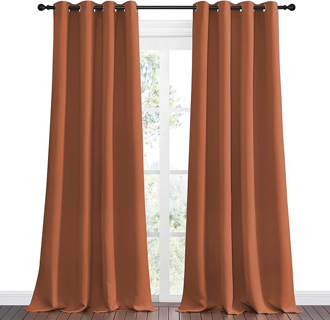 NICETOWN Halloween Burnt Orange Blackout Curtains for Sliding Door - 55 by 90, 2 Pieces, Blocking Out Sunlight Window Treatment Modern Design Grommet Curtain Panels for Dining Room - Image 2