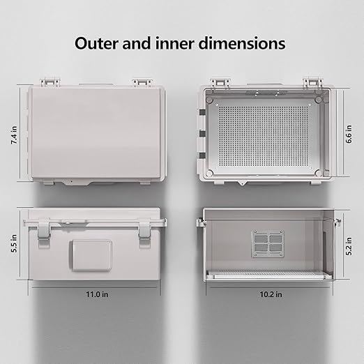 Electrical Junction Box, Ventilated Design, Cable Grommets, Indoor/Outdoor Use with Mounting Panel & Hinged Cover. Waterproof IP 65. (Grey Cover, 11.8"x7.9"x5.1") - Image 6
