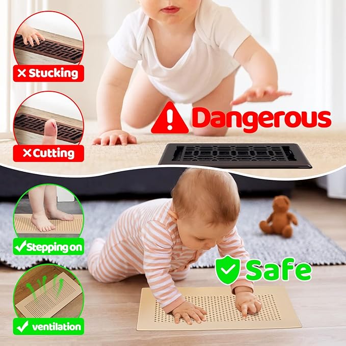 Orzbow Baby Proofing Soft Silicone Vent Cover for Home Wall/Ceiling/Floor Register,Child Proof Floor Air Vent Deflector Cover,Catches Debris Hair & Prevents Creepy Crawlies,Easy Install, Khaki - Image 2