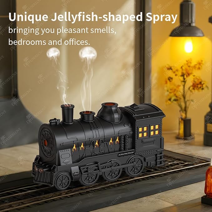 Diffuserlove Train Diffuser 300ML Essential Oil Diffuser Cool Mist Humidifier Aroma Diffuser with Night Light for Bedroom Desk Black - Image 2