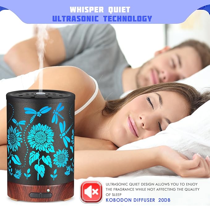 Essential Oils Diffuser,Christmas Aromatherapy Diffuser,Birthday Gifts for Women Mom Grandma,Metal Cool Mist Humidifier with 7 Colors Lights Waterless Auto Off Air Diffusers (Sunflower) - Image 3
