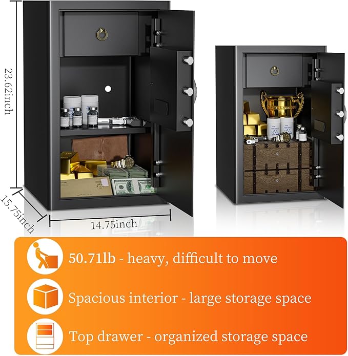 WASJOYE Large Home Cabinet Safe Box - 3.5 Cubic Feet Fireproof Security Safes with Digital Keypad Key Lock Type-C Port, Heavy Duty Safe Box for Home Office Hotel Document Jewelry Passport Storage - Image 2