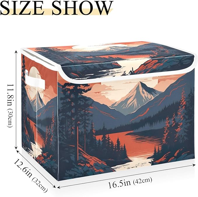 xigua Mountains Trees Storage Bins with Lids and Carrying Handle,Foldable Storage Boxes Organizer Containers Baskets Cube with Cover for Home Bedroom Closet Office - Image 3