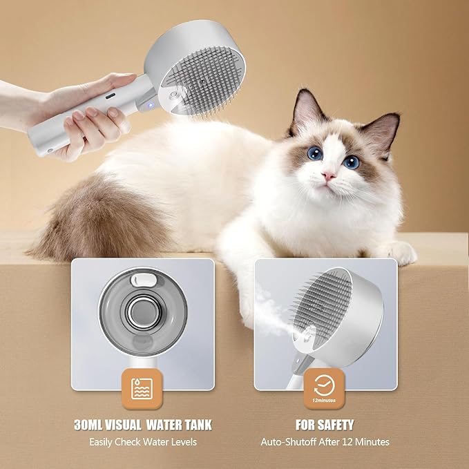 Cloud Care Cat Brush for Indoor Cat Steam Brush for Shedding Spritz Defur Comb for Cats Dogs Steam Brushes for Long Short Hair Cats Dogs Pet Steam Brushes for Massage Grooming Self-Cleaning - Image 6