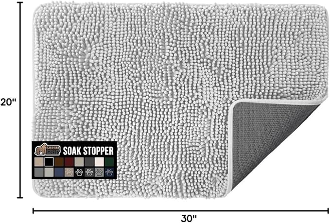 GORILLA GRIP SOAKSTOPPER Dog Door Mat, 30x20 Machine Washable Rug Absorbent Doormat Captures Moisture Mud Dirt, Quick Dry Soft Chenille Entryway Rugs Indoor Entrance Mats for Dog Paws, Light Gray - Image 2