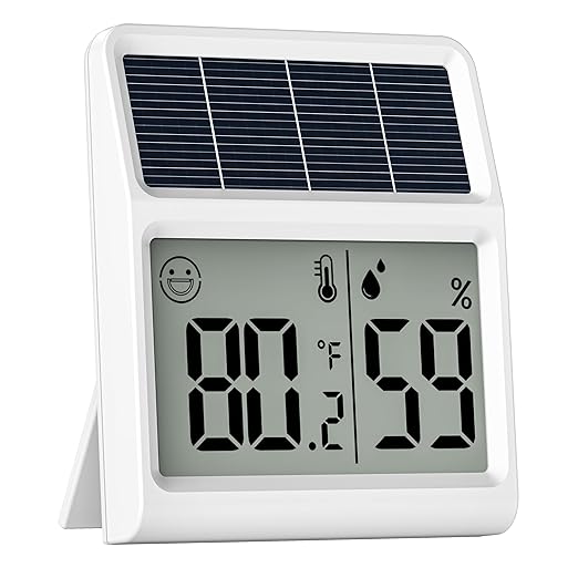 Digital Indoor Thermometer & Hygrometer, Light Powered (No Rechargeable Batteries Runs Only on Real-time Light Exposure) Solar Indoor Temperature and Humidity Monitor, Humidity Gauge by BaldrInc