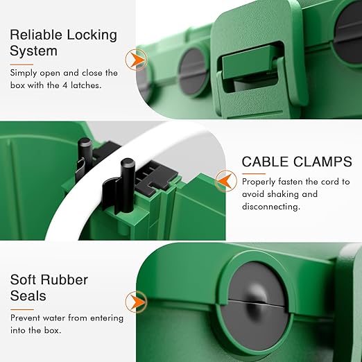 RESTMO 5-Piece Outdoor Waterproof Electrical Box Set – 12.5" x 8.5" x 5" Large & 7.1" x 2.3" x 2.3" Small, Weatherproof Boxes for Power Strip, Outlet, Plug, Socket, Timer, Holiday Light, Green - Image 3