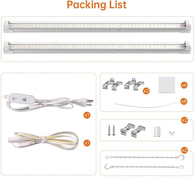 Bstrip Grow Light, 2FT 48W (2 X 24W) Plant Light with Timer, Full Spectrum with 660nm Red LEDs, Linkable Design, 3686K T8 Grow Lights for Indoor Plants, Greenhouse, Seeding, 2-Pack - Image 9