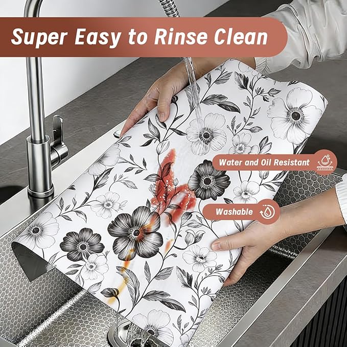 Drawer and Shelf Liner for Kitchen Cabinets Non-Adhesive and Strong Grip Shelf Liner Waterproof Non-Slip Drawer Liner Floral Cabinet Liner for Shelves Dressers Easy to Clean 12INX20FT - Image 8