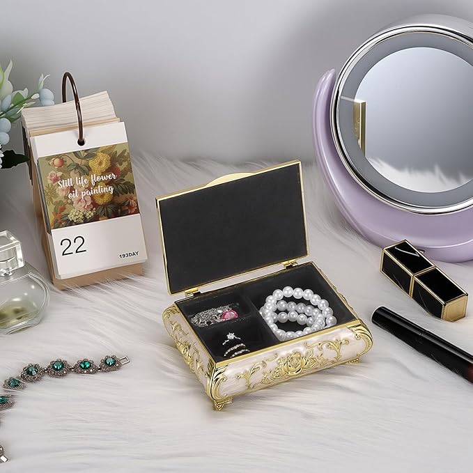 Hipiwe Metal Jewelry Organizer Box Antique Decorative Treasure Chest Keepsake Storage Case for Rings Earrings Holder Gift for Women, Medium - Image 4